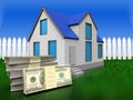 3d dollars over grass and fence Royalty Free Stock Photo