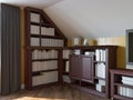 3d illustration of a home library on the attic floor of a private house Royalty Free Stock Photo