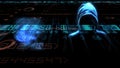 Hooded hacker attacking Data Server Hacker stealing secure information from server