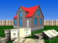 3d banknotes over lawn and fence Royalty Free Stock Photo