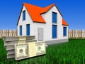 3d dollars over lawn and fence Royalty Free Stock Photo