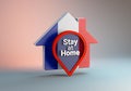 A 3D illustration of a house with the France flag with the phrase Stay at Home, protect from Coronavirus or Covid-19 epidemic