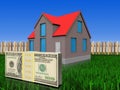 3d money over lawn and fence Royalty Free Stock Photo