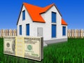 3d money over lawn and fence Royalty Free Stock Photo