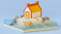3d illustration house on the sandy shore