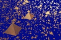 3d illustration of golden hovering pyramids Royalty Free Stock Photo