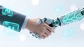 Human-AI Collaboration Ethics 3D Hands Shaking on Right with Left Copy Space for Corporate Presentations, Concept Art, and Royalty Free Stock Photo