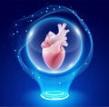 3D illustration of a human heart in a crystal ball gives a feeling of miracle for heart disease patients Royalty Free Stock Photo