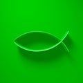 3D Illustration - Ichthys fish symbol with light above on green