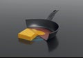 3D Illustration of induction hotting method with pan and butter