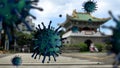 3D illustration. Influenza Covid 19 virus with auxiliary South gate in Taipei