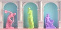 3d-illustration of interior with antique statues Discobolus, Venus, Mercury Royalty Free Stock Photo
