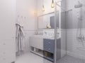 3d illustration of a interior design bathroom. 3D render before and after texturing