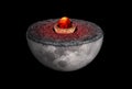 3D Illustration of the he interior of the Moon with a crust, mantle and core