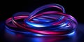 3D illustration of intertwined blue and pink neon glowing rings on black background