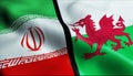 3D Illustration of Iran and Wales Flag