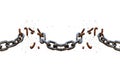 3d Illustration of an iron chain broken under the pressure of the force of attraction. Royalty Free Stock Photo