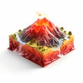 3d Illustration Of Island With Active Volcano - Graphic Design-inspired Miniature Diorama