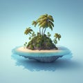 3d Illustration island coconut tree with blue sky and blue sea full hd