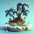 3d Illustration island coconut tree with blue sky and blue sea full hd