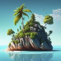 3d Illustration island coconut tree with blue sky and blue sea full hd