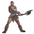 3d-illustration of an isolated barbarian warrior with fur loincloth