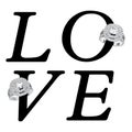 3D illustration isolated black text word love with wedding silwer diamond rings Royalty Free Stock Photo