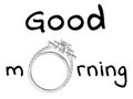 3D illustration isolated black text words good morning with wedding silwer diamond ring