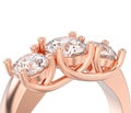 3D illustration isolated close up rose gold three stone diamond Royalty Free Stock Photo