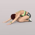 3D-Illustration of an Isolated Fitness Girl making Sport in child's pose