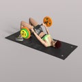 3D-Illustration of an Isolated Fitness Girl making Sport on a mat with barbell