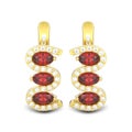 3D illustration isolated gold diamond red ruby earrings with hinged lock with shadow