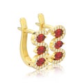 3D illustration isolated gold diamond red ruby earrings with hinged lock with reflection