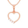 3D illustration isolated jewelry rose gold diamond heart necklace on chain Royalty Free Stock Photo