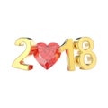 3D illustration isolated new year 2018 gold numbers and a red di Royalty Free Stock Photo