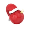 3D illustration isolated new year red Christmas ball in the Santa Claus hat Royalty Free Stock Photo