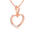 3D illustration isolated red rose gold diamond heart necklace on Royalty Free Stock Photo