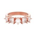 3D illustration isolated rose gold decorative ring with different round and square diamond Royalty Free Stock Photo