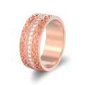 3D illustration isolated rose gold decorative wedding bands carved out ring with ornament with shadow Royalty Free Stock Photo