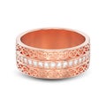 3D illustration isolated rose gold decorative wedding bands carved out ring with ornament with shadow Royalty Free Stock Photo