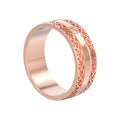 3D illustration isolated rose gold decorative wedding bands carved out ring with ornament Royalty Free Stock Photo