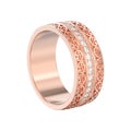 3D illustration isolated rose gold decorative wedding bands carved out ring with ornament Royalty Free Stock Photo