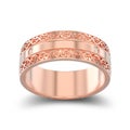 3D illustration isolated rose gold decorative wedding bands carved out ring with ornament with shadow Royalty Free Stock Photo