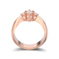 3D illustration isolated rose gold three stone diamond ring with Royalty Free Stock Photo