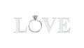 3D illustration isolated silver text word love with diamond wedding silwer ring on a white background Royalty Free Stock Photo