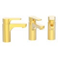3D illustration isolated three yellow gold faucets Royalty Free Stock Photo