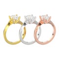 3D illustration isolated three yellow, rose and white gold or si Royalty Free Stock Photo