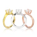 3D illustration isolated three yellow, rose and white gold or si Royalty Free Stock Photo