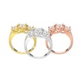 3D illustration isolated three yellow, rose and white gold three Royalty Free Stock Photo