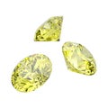 3D illustration isolated three yellow round diamonds stones